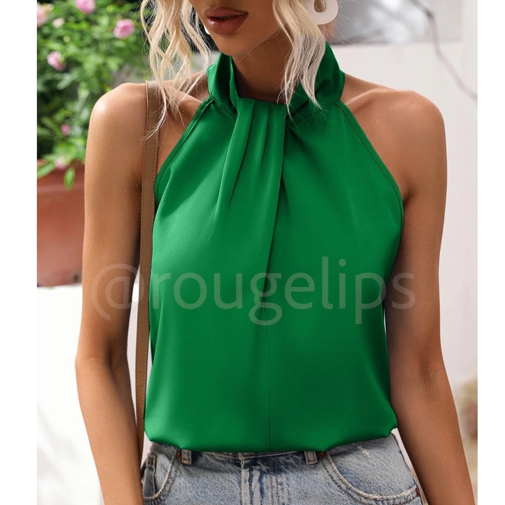 NWT Green Halter Sleeveless Blouse Top